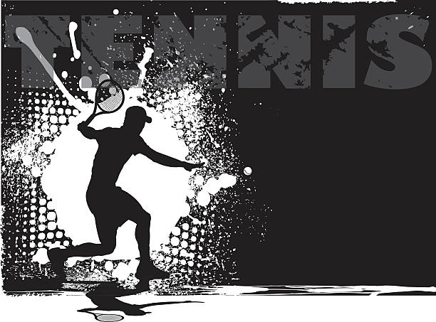 illustrations, cliparts, dessins animés et icônes de fond grunge de tennis hommes - tennis silhouette playing forehand