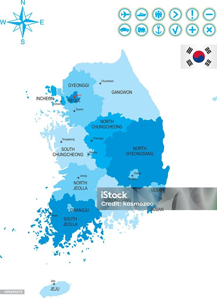 Carte détaillée de la Corée du Sud - clipart vectoriel de Carte libre de droits