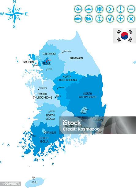 Mappa Dettagliata Della Corea Del Sud - Immagini vettoriali stock e altre immagini di Carta geografica - Carta geografica, Corea del Sud, Vettoriale