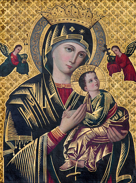 bruges-ikonę madonna w st giles church - madonna stock illustrations
