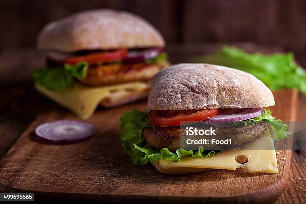 Italian Ciabatta Sandwiches With Chicken Cheese And Tomato Stock Photo - Download Image Now