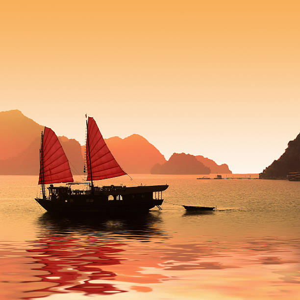 정크 배죠, 하롱 베이에서의, 베트남 - vietnam halong bay bay photography 뉴스 사진 이미지