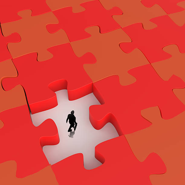 istock businessman walking in Missing 3d puzzle piece as concept 499697601