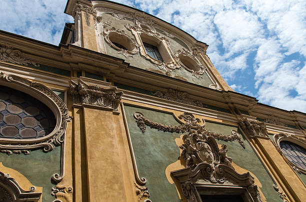 Ligurian Finale Finale Ligure (Savona, Liguria, Italy), facade of historic church in baroque style finale ligure stock pictures, royalty-free photos & images