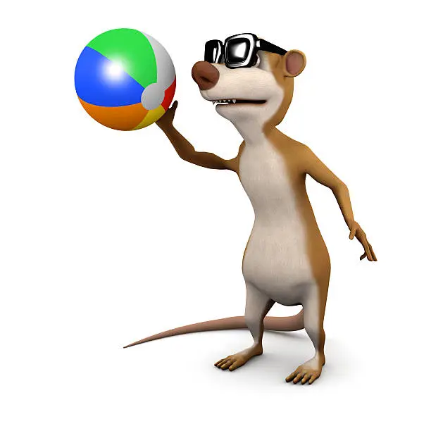 3d render of a cartoon meerkat playing with a beachball