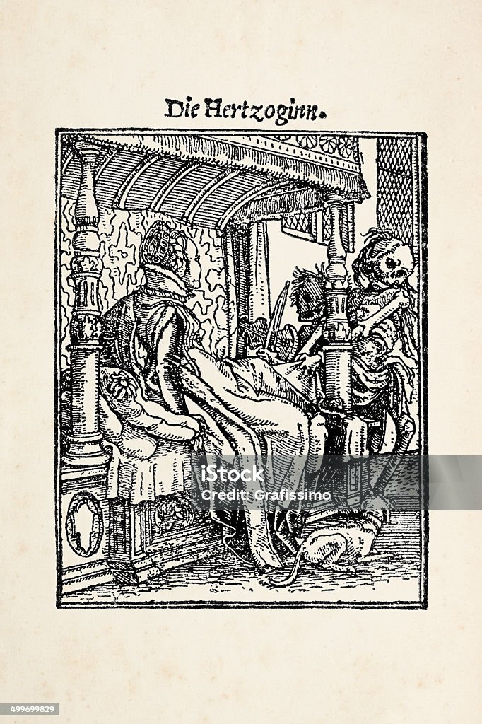 Duchessa di scheletro danza di morte dopo Holbein - Illustrazione stock royalty-free di Acquaforte