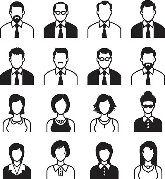 Vector illustration of Men and Women Icon Set, Black & White
