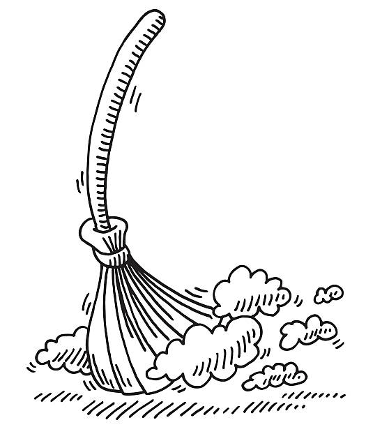 reinigung besen staub zeichnung - dust dusting cleaning broom stock-grafiken, -clipart, -cartoons und -symbole