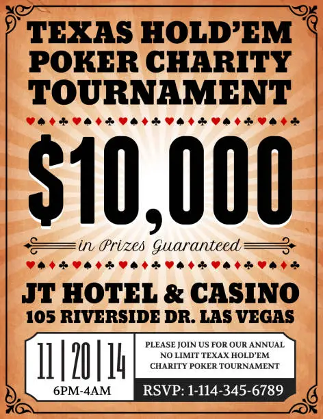 Vector illustration of Poker Charity Tournament Poster on royalty free vector Background