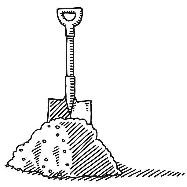 Heap Of Soil Spade Drawing Hand-drawn vector drawing of a Heap Of Soil and a Spade. Black-and-White sketch on a transparent background (.eps-file). Included files are EPS (v10) and Hi-Res JPG. shovel stock illustrations