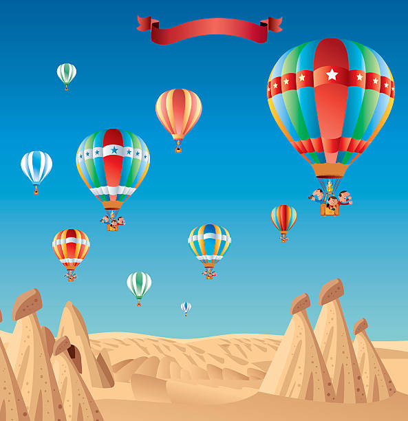 Hot Air Ballons of Cappadocia Vector Hot Air Ballons of Cappadocia cappadocia balloon stock illustrations
