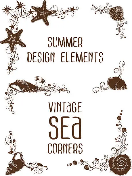 Vector illustration of Sea vintage corners