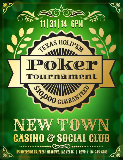 Vector illustration of Poker Charity Tournament Poster on Green Background