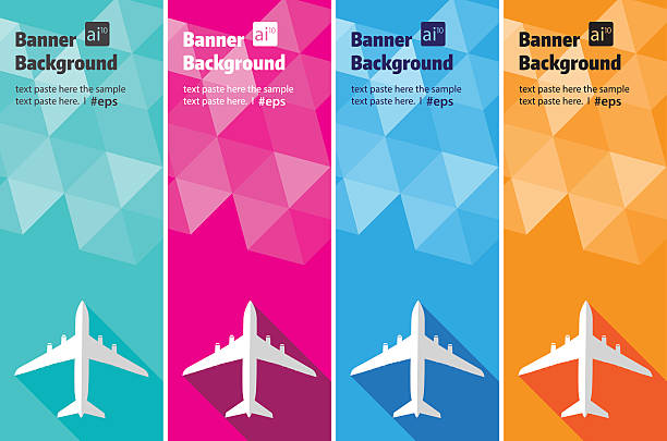 Travel abstract banner Vector banner set of multiple passenger planes. Empty space for you edit info. EPS10 ai file format. airplane silhouette commercial airplane shipping stock illustrations