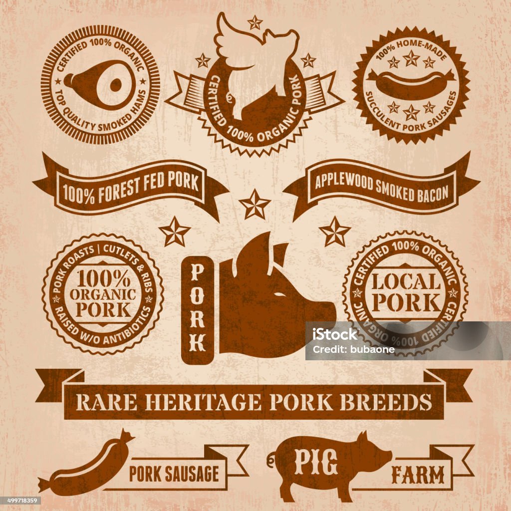 Vector insignes de style grunge de porc et bannières - clipart vectoriel de Denrée périssable libre de droits