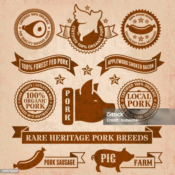 Vector Insignes De Style Grunge De Porc Et Bannières Vecteurs libres de droits et plus d'images vectorielles de Denrée périssable