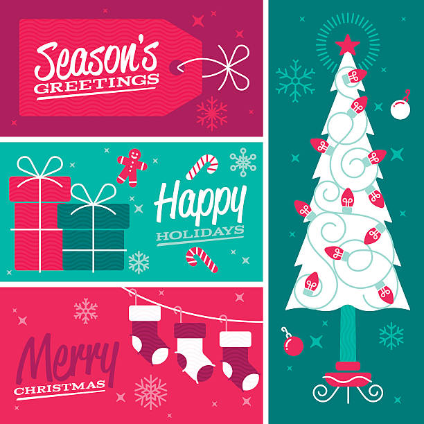 illustrazioni stock, clip art, cartoni animati e icone di tendenza di buone feste e buon natale banner di stagione - christmas stocking christmas christmas decoration stick of hard candy