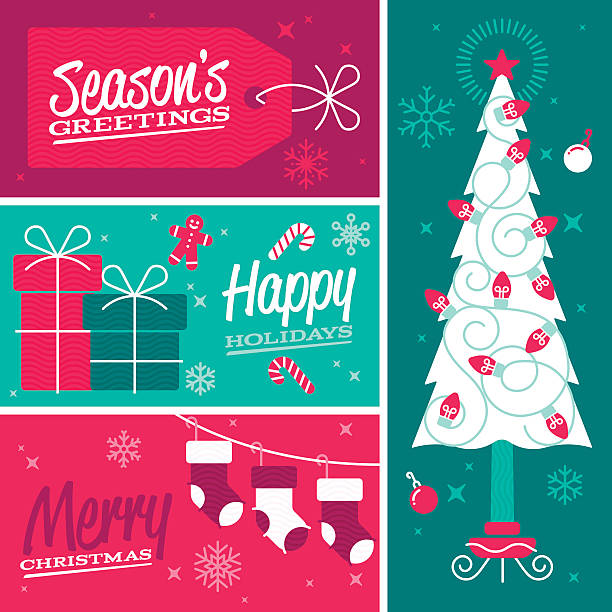 ilustrações de stock, clip art, desenhos animados e ícones de feliz natal e feliz natal banners sazonais de design - cookie christmas gingerbread man candy cane