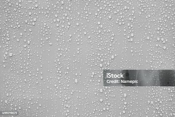 Close Up Water Drop On Grey Background Stock Photo - Download Image Now - Drop, Water, Textured