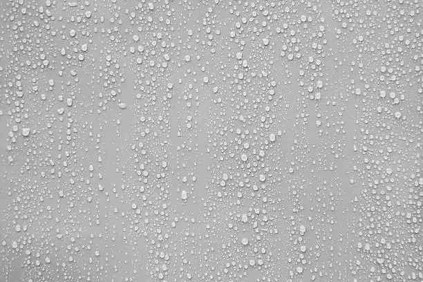 Photo of Close up water drop on grey background.
