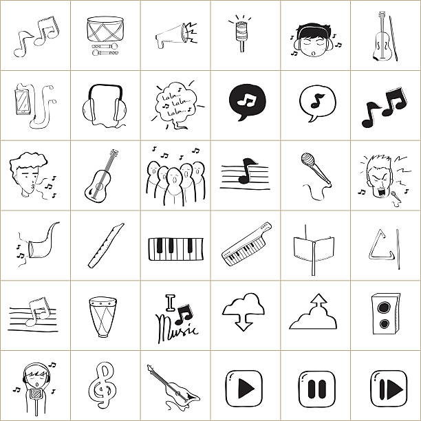 illustrazioni stock, clip art, cartoni animati e icone di tendenza di musica doodle elemento - musical instrument violin sheet music music
