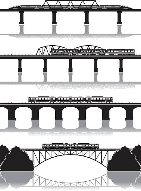 ilustraciones, imágenes clip art, dibujos animados e iconos de stock de tren/silueta - railway bridge