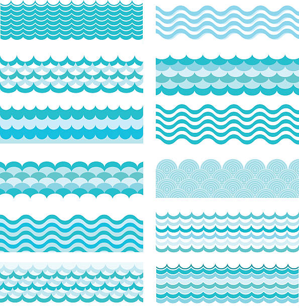 Collection of marine waves. Sea wavy, ocean art water design. Collection of marine waves. Sea wavy, ocean art water design. Vector illustration river clipart stock illustrations