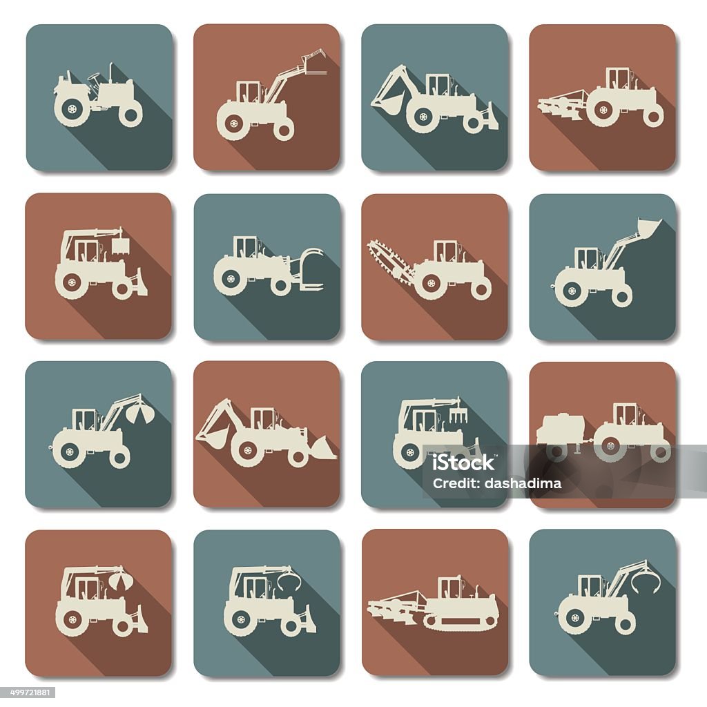 Vector Tractor Flat Icons Vector agricultural tractor flat icons, isolated on white background Pick-up Truck stock vector