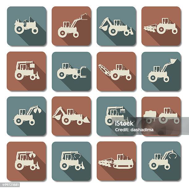Vector Tractor Flat Icons Stock Illustration - Download Image Now - Pick-up Truck, Truck, Agricultural Machinery