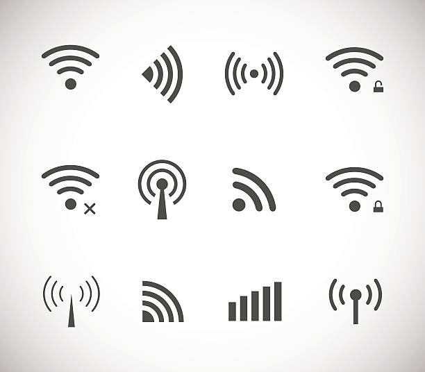 kumpulan ikon nirkabel dan wifi vektor hitam yang berbeda - frekuensi radio ilustrasi stok