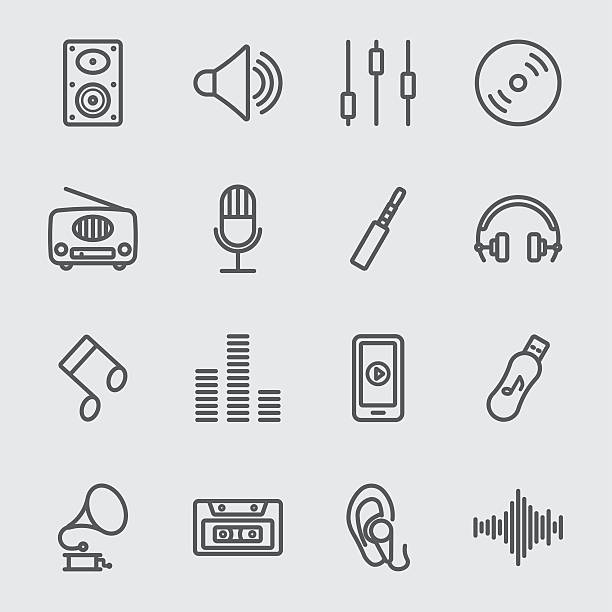 музыка line icon - equipment human ear sound music stock illustrations