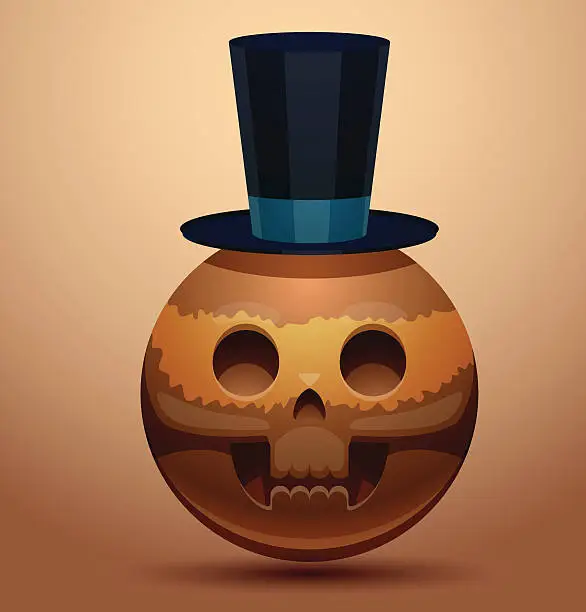 Vector illustration of Round skull in tall hat