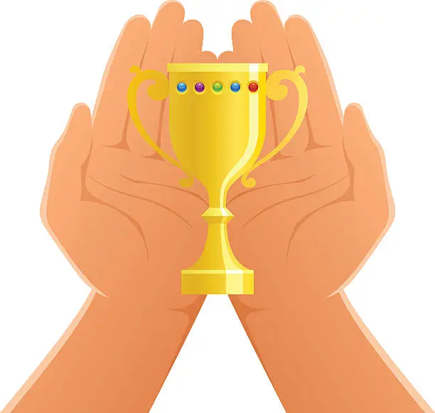 Vector illustration of Hands Holding Trophy