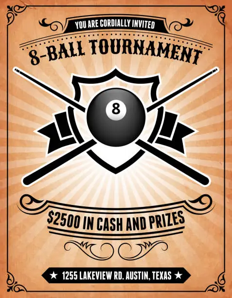 Vector illustration of Billiards Tournament on royalty free vector Background Poster