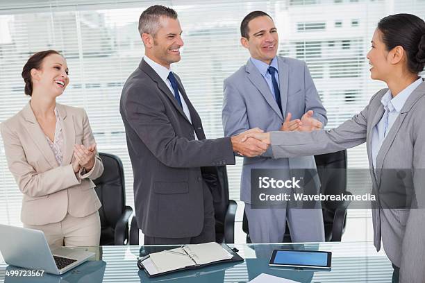 Smiling Future Workmates Shaking Hands Stock Photo - Download Image Now - 20-29 Years, 30-39 Years, Adult