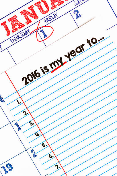 silvester auflösung's leere liste für 2016 - determination new years eve list calendar stock-fotos und bilder