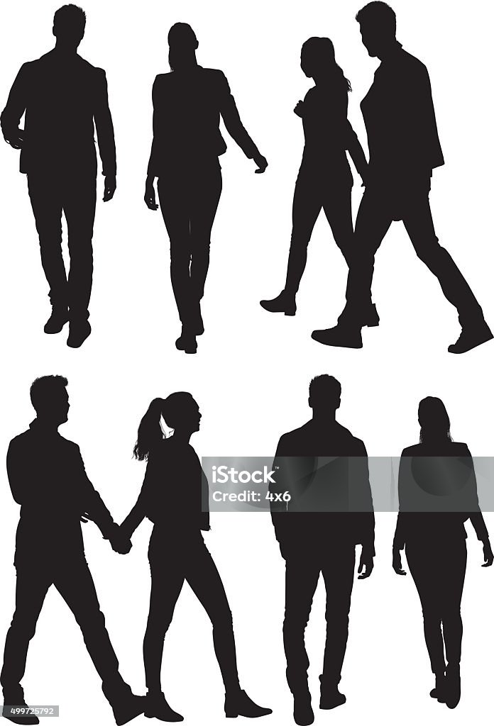 Couple holding hands and walking Couple holding hands and walkinghttp://www.twodozendesign.info/i/1.png In Silhouette stock vector