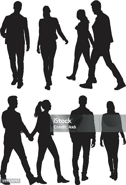 Couple Holding Hands And Walking Stock Illustration - Download Image Now - In Silhouette, Walking, Cut Out