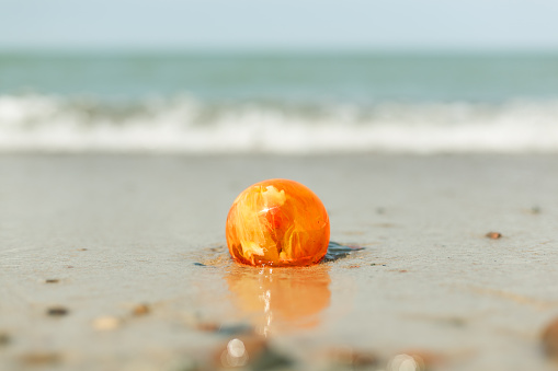 amber stone on sand baltic sea shore