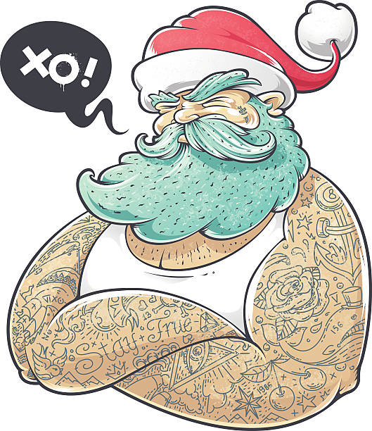 illustrazioni stock, clip art, cartoni animati e icone di tendenza di hipster natale - tattoo men bizarre art