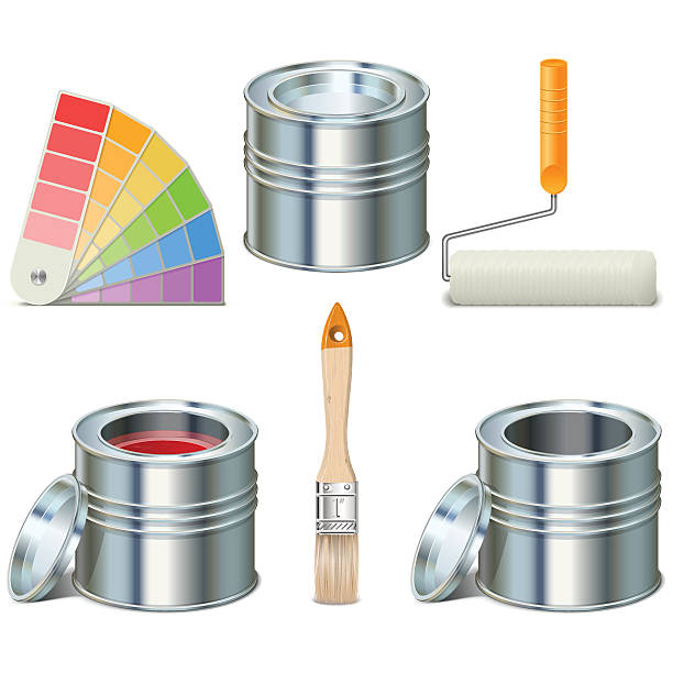 ilustrações, clipart, desenhos animados e ícones de vetor ícones de pincel e tinta pode - color swatch home improvement choice colors