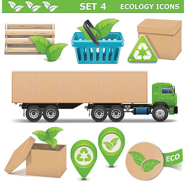 illustrations, cliparts, dessins animés et icônes de ensemble de quatre icônes de l'écologie vectorielles - close up truck pick up truck gear