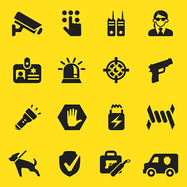 Vector illustration of Security Guard Yellow Silhouette icons | EPS10
