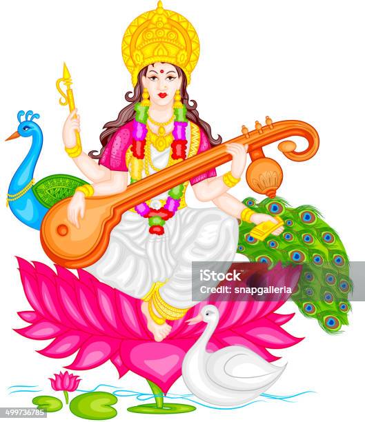 Goddess Saraswati Stock Illustration - Download Image Now - Saraswati, Goddess, Adult