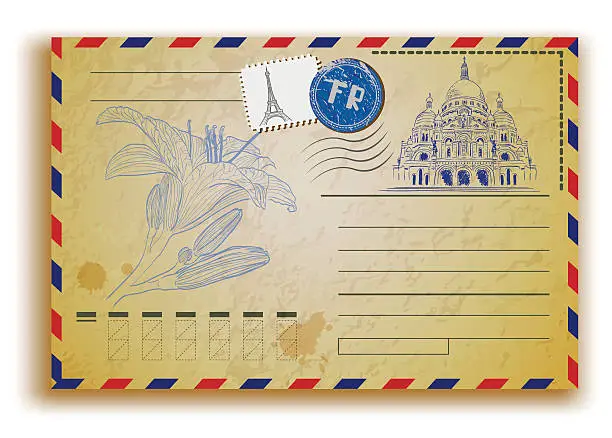 Vector illustration of vintage postcard with Sacre Coeur