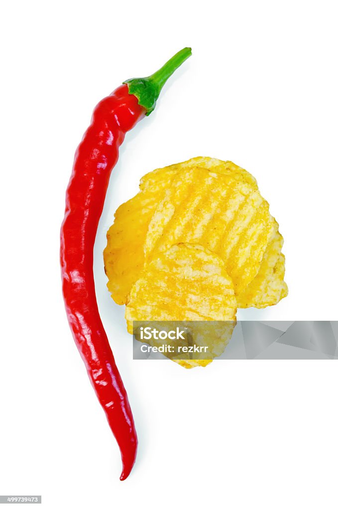 Trucioli scanalati con peperoncino - Foto stock royalty-free di Alimentazione non salutare