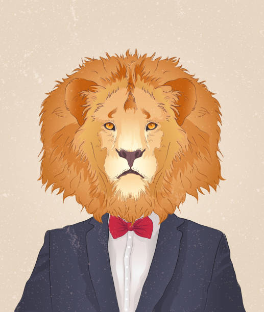 Lion Dressed Up In Suit With Red Bow Stock Illustration - Download Image  Now - The Human Body, Animal Head, Lion - Feline - iStock