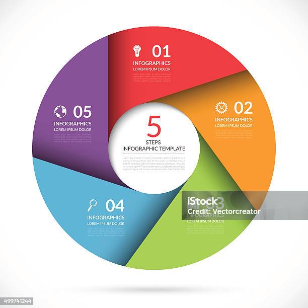 Vector Circle Template For Business Infographics Stock Illustration - Download Image Now - Five Objects, Number 5, Circle