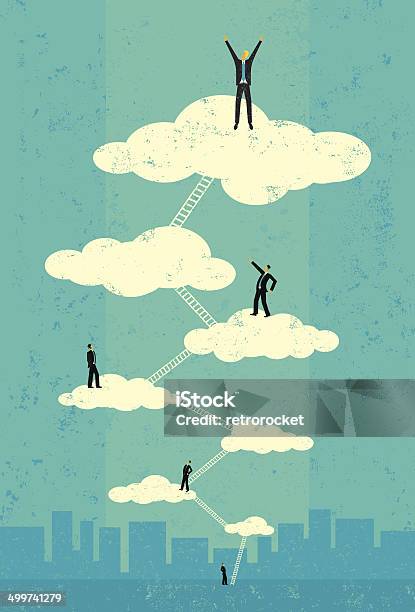 Businessmen Reaching Seventh Heaven Stock Illustration - Download Image Now - Cloud - Sky, Aspirations, Journey