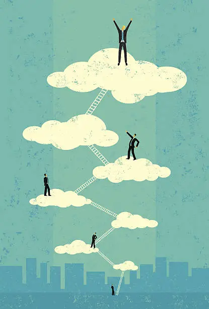 Vector illustration of Businessmen reaching seventh heaven